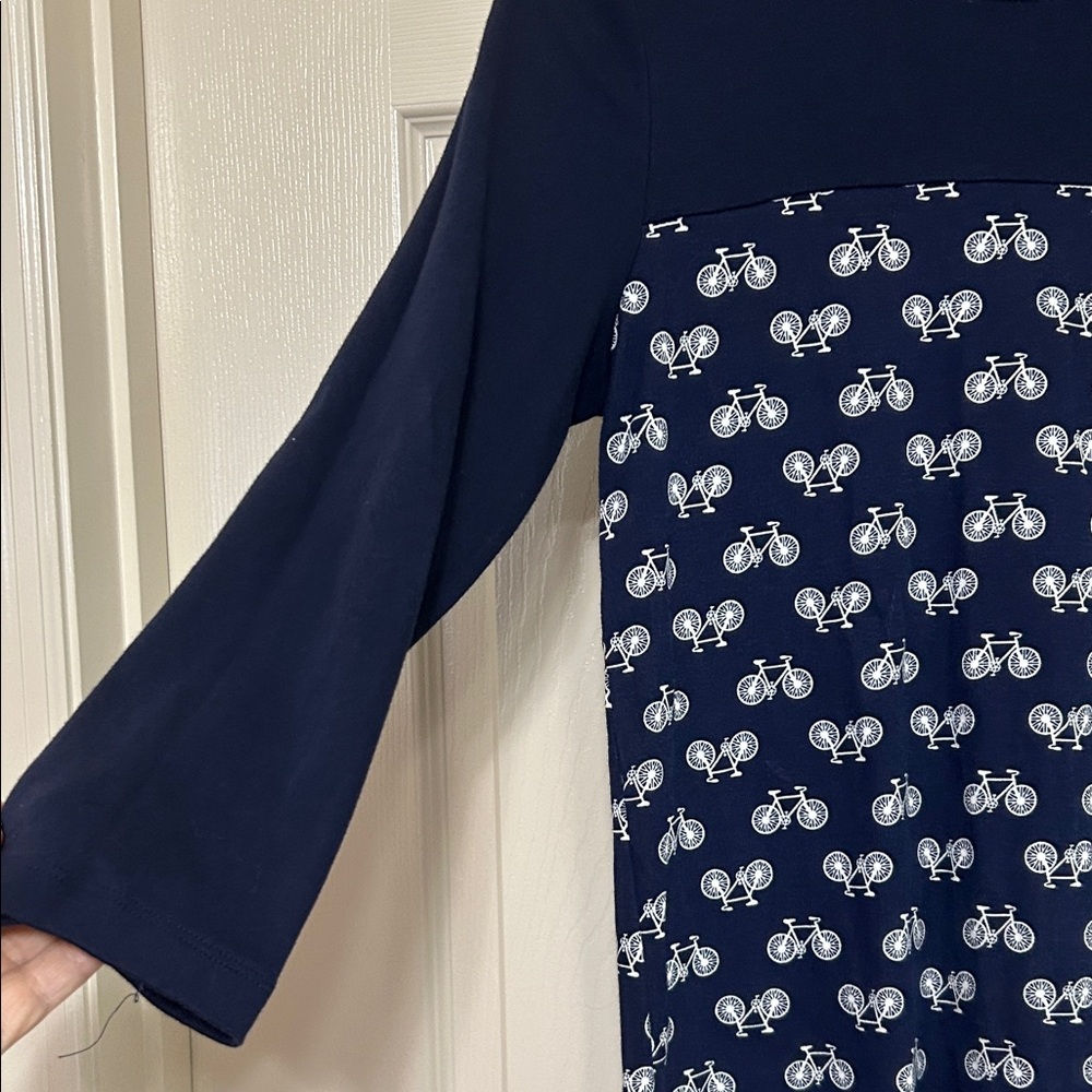 Kim Rogers Bicycle Tee 3/4 Sleeve in Navy and White 100% Cotton XS to Small